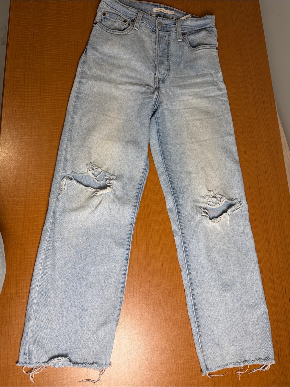 Light Blue Distressed Men's Straight Jeans